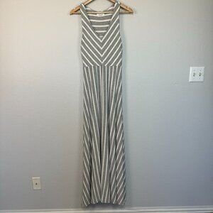 Athleta Dreamin Women's Maxi Dress Sleeveless Pullover Gray White Striped Medium